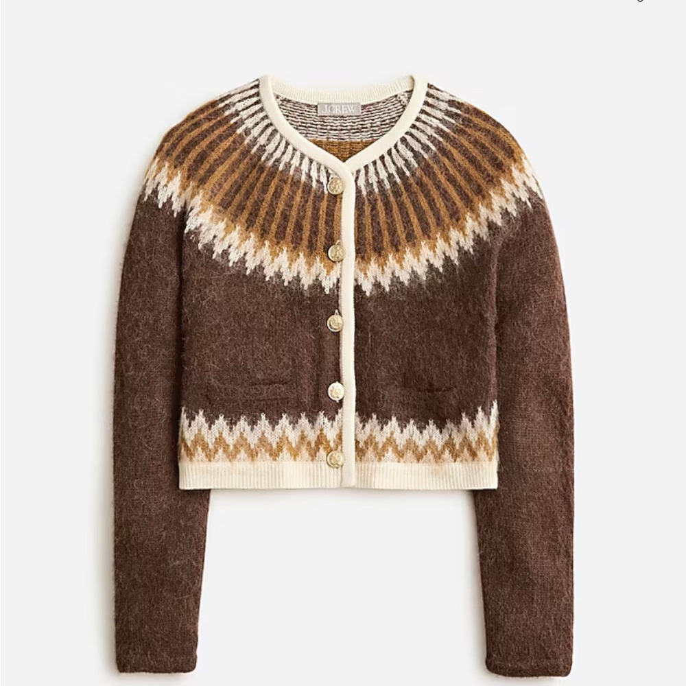 I Crew Fair Isle cropped cardigan sweater in brushed yarn Small